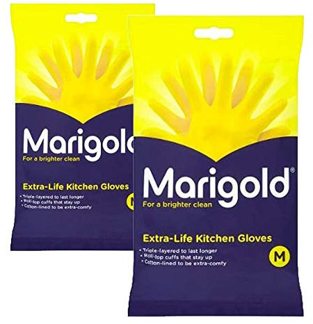 Marigolds Unisex Marigold-gloves-medium Marigold Extra Life Kitchen Gloves Medium 2 Pairs, Yellow, M Pack of UK