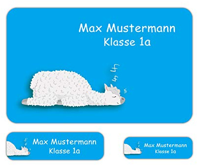 Namensaufkleber Alpaka personalisiert 79 Sticker Schule Kita Kinder | Set in 3 Größen für Stifte Brotdose Trinkflasche Bücher Hefte Federmappe Schulranzen Kindergarten Eigentum Alltag