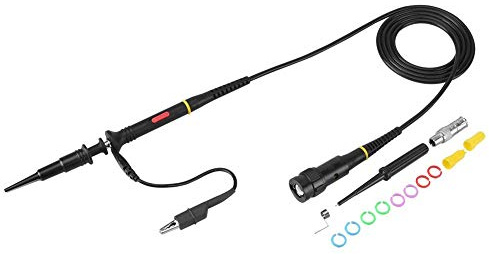 Oumefar Clip de sonde de Test d'oscilloscope Haut de Gamme à Haute sensibilité BNC 200Mhz 10 : 1 et 1 : 1 Noir avec kit d'accessoires pour multimètre Pack de 2