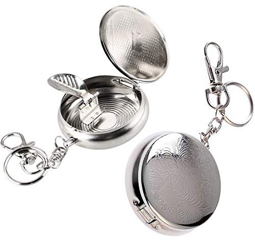 Mini Aschenbecher Für Unterwegs Reiseaschenbecher Rund Tragbare Taschenascher Edelstahl Zum Klein Rund Tragbarer Zigarettenablage Mini Schlüsselanhänger Silberfarben Mit Deckel 2 Pcs