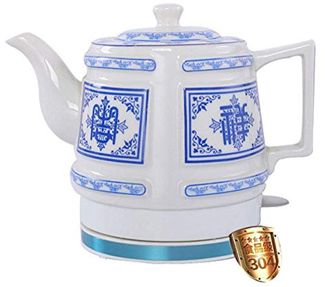 Bouilloire, Bouilloire électrique en céramique Blanche sans Fil théière rétro cruche de 1,2 l, 1000 w Rapide pour Le thé, café, Soupe, Base Amovible à l'avoine, Protection Contre l'ébullition à Sec,