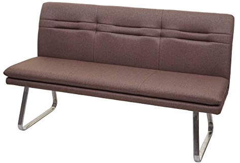Mendler Sitzbank HWC-H70 Stoff/Textil - braun 160cm | Esszimmerbank, Bank, Polsterbank, Rückenlehne, Edelstahl, gebürstet