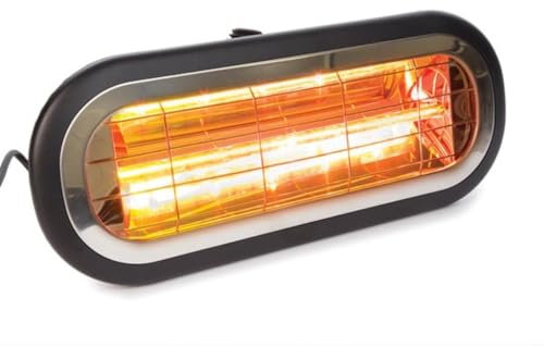 Perel Riscaldatore da terrazza 2000W low glare, IP65 impermeabile, montaggio a parete o soffitto con staffa, 45° orientabile riscaldatore esterno per terrazza balcone giardino veranda ombrellone, nero