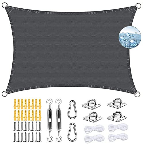ERPENG Sonnensegel 5x6m Wetterfest,95% UV Schutz Balkonverkleidung mit Seilen und Befestigungs Kit für Balkon, Schwimmbad, Kleiner Garten, Dunkelgrau
