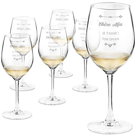 Maverton 6 Verres à Vin en Cristal pour elle - 6 Verres gravés 350 ml - Verre Personnalisé - Vin Rouge et Blanc - Cadeau d’anniversaire pour chaque Femme - Amour