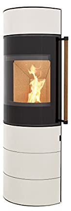 H&M Germany Kaminofen Citro 2.0 L creme weiß schmaler ovaler Ofen 6kw schlicht modern A+ Abgasstutzenanschluss Durchmesser 150mm Bauart 1 Holz Reelinggriff