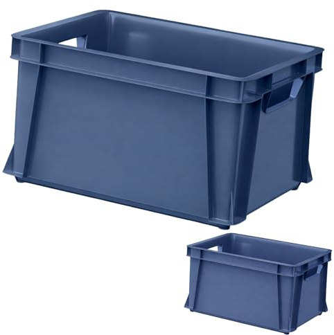 ARTECSIS® 2 x Kunststoffkiste 29L (stapelbar) blau - Transport & Lagerbox (41x34x24cm) - Aufbewahrungsbox & Lagerkiste aus stabilem Kunststoff - Ordnungsbox & Transportkiste Garten & Werkstatt