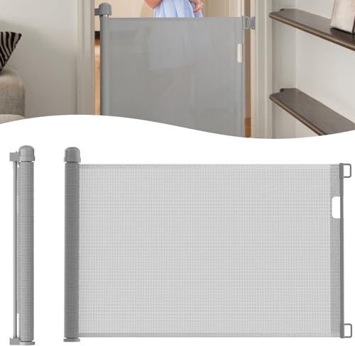 VA-Cerulean Griglia di protezione per scale estensibile per bambini e neonati,150 cm, grigio,con serratura di protezione per cani,griglia di protezione scale,sicurezza per animali domestici