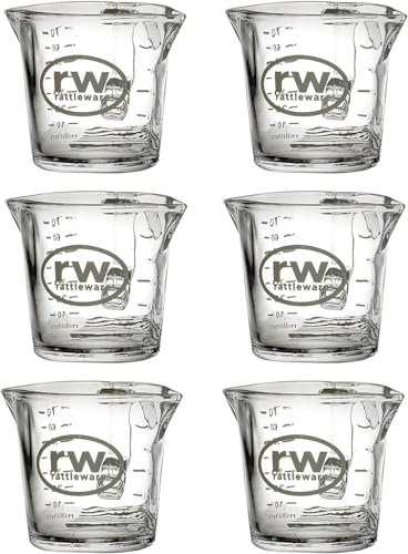 Rattleware Jarra de vidrio de chupito de espresso de 3 onzas, vaso de chupito de doble boquilla, taza medidora auténtica para barista (6)