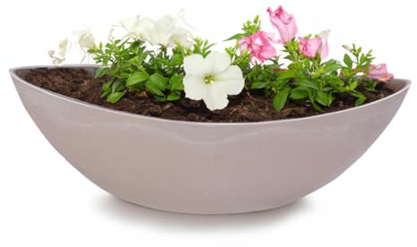 Vaso ovale per piante da esterno – grande vaso decorativo in sabbia beige marmorizzato come vaso per fiori – 39 cm Jardiniere per giardino, balcone o cimitero come gioiello per tomba