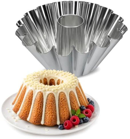 KADAX Moule à gâteau en Anneau, Moule à gâteau en tôle galvanisée, Moule à pâtisserie ondulé Haut, Moule à génoise pour gâteau en Anneau et gâteau au Chocolat, Moule à Couronne (22,5 cm, Argent)