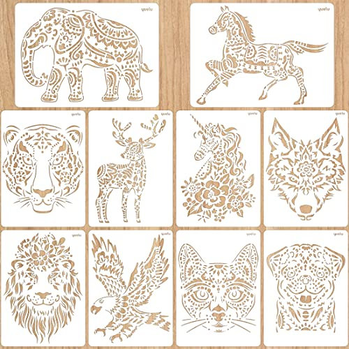 10 Stück Schablonen zum Malen, 29 * 21cm Tiermalerei Schablone, Tiere Malschablonen, Wiederverwendbare Stencil Schablonen Waschbar für Scrapbooking Fotoalbum DIY Geschenkkarten Geschenke Kinder