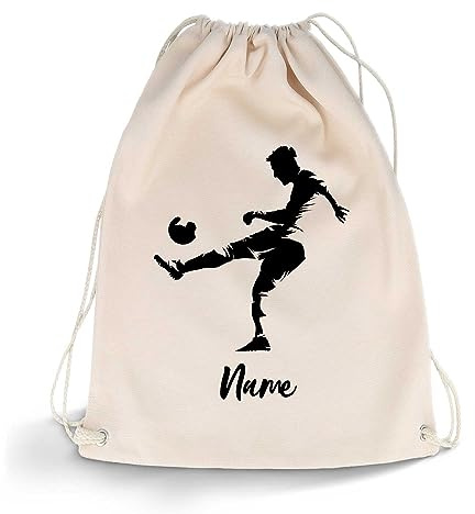 GRAVURZEILE Bedruckter Turnbeutel - Fußballer & Wunschname - Sportbeutel Rucksack Daypack Gymbag mit Kordelzug - für Schule & Freizeit Sport - für Kinder Jungen & Mädchen - 12 Liter 33x45 cm