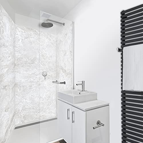 WANDFREUDE individuelle Duschrückwand Aluverbundplatte auf Maß (3 Stück - Grauweißer Marmor - Premium Matt Lack) – Dusche Wandverkleidung Duschwandverkleidung Duschrückwände