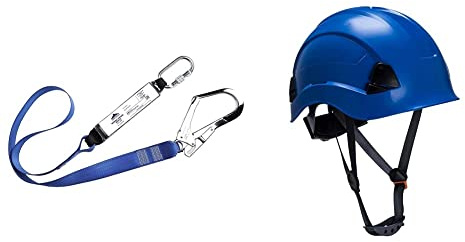 Portwest Single Webbing Lanyard With Shock Absorber, Size: One Size, Colour: Royal Blue, FP50RBR & PS53 Light Adjustable Height Endurance Helmet Royal Blue