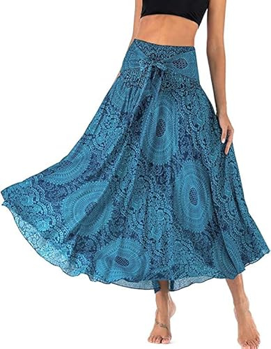 Adigaber 2 en 1 Jupon Femme Long Taille Haute Longue Maxi Jupe Bohême Tour de Taille Elastique Jupe Maxi Décontractée Vacances L'été Plage