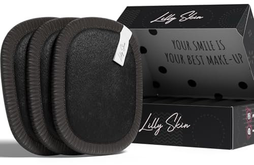 Pads Démaquillants Lavables et Réutilisables Lilly Skin - Lingettes Carrées Microfibres Nettoyantes et Exfoliantes pour la Peau du Visage - Boîte de 7 Pads en Tissu Simili Coton - Black Edition