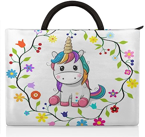 TropicalLife Licorne Fleurs Housse pour Ordinateur Portable 13-17 Pouces Licorne Mignon Main Ordinateur Portable Mallette Messenger Sac de Transport, multicolore, 15-17 in