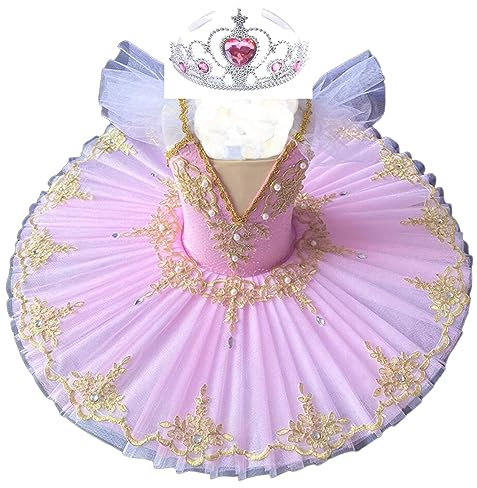 EFLALYHG Ballett-Tutu für Mädchen, Bestickt mit Pailletten, Netz-Tutu-Kleid, Schwanensee, Ballerina, Performance, Tanzbekleidung, Party, Wettbewerb, Kostüm,A1,110