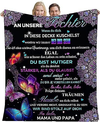YGFADH Kuscheldecke Personalisierte Flauschige Geschenke Decke An Unsere Tochter von Eltern,Super Weiche Decke Mama und Papa für Tochter Positive Ermutigung und Liebe Tochter Sofadecke
