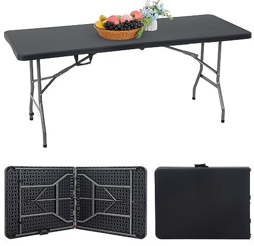 FDW Folding Half Portable Foldable Table for Parties Backyard Events (White, 6 FT 70 * 29) (Black, 6 FT)