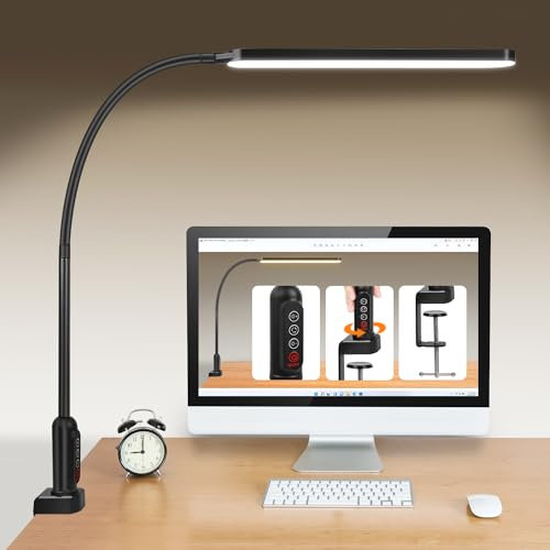 BIENSER LED Desk Lamp with Clamp, 112 LEDs Super Bright Desk Light, 5 Color Modes, 11 Brightness, Memory Function, Clip on Flexible Desk Lighting for Office, Study, Read, Craft, Nail, Hobby, Black