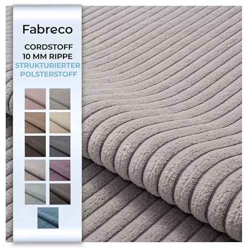 Fabreco CORDSTOFF Meterware LINKO (100 cm x 140 cm) – Superweicher Breitcord-Samt Stoff Meterware für Sofa & Stühle – Polsterstoff für Möbelstoff – Möbelstoffe, Dekostoff & Stoffe DIY (Hellgrau 86)