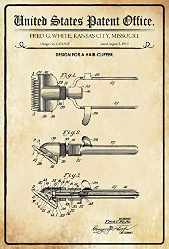 Ontrada Blechschild 12x18cm gewölbt Patent Entwurf für einen Haarschneider 1919 Schild
