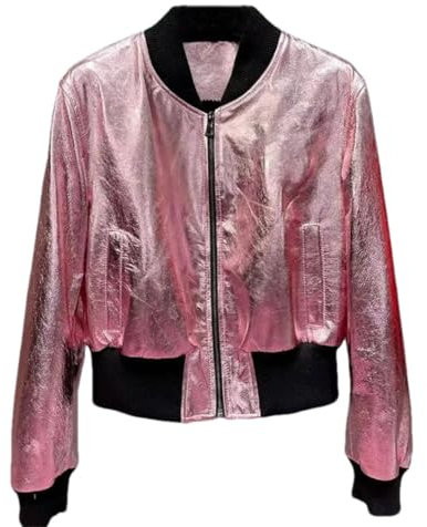 Hdhdeueh Damen Taschen Lederjacken Glänzende Mantel Schaffell Mäntel, pnnrk, 46
