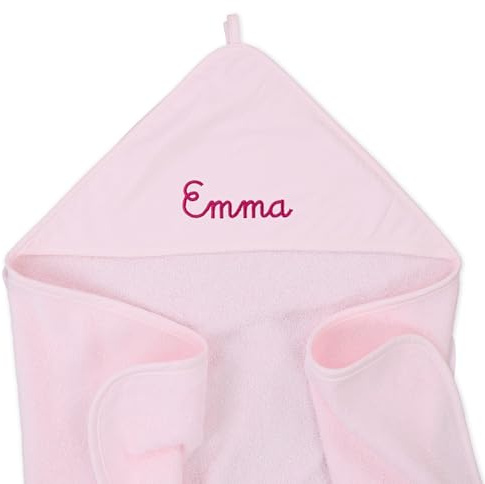 upstitch studio Rosa Baby und Kinder Kapuzenhandtuch (100x100 cm) mit Namen personalisiert für Jungen und Mädchen, Handtuch Baby, Handtuch Kind, Bestickt, 100% Baumwolle