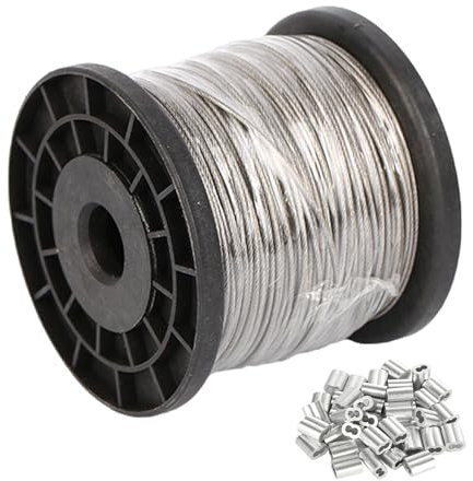 RULPQDVP Câble Métallique en Acier Inoxydable 304 Recouvert De PVC, avec Manchon À Sertir en Aluminium, Longueur 100 Mètres pour Guirlandes Lumineuses, Corde À Linge,Diameter 0.8mm