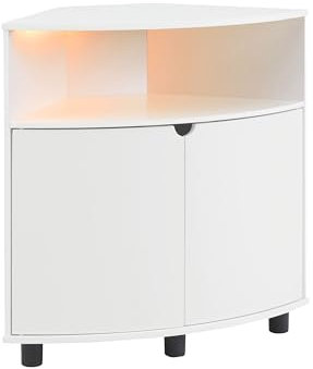 HEM: Inuti + ut Berg modernt 31 tum 16 färger LED-hörnskåp med dörrar och 2 hyllor, USB-laddningssladd, litet TV-stativ för vardagsrum, hemmakontor, konstruerat trä, vitt rent, en storlek