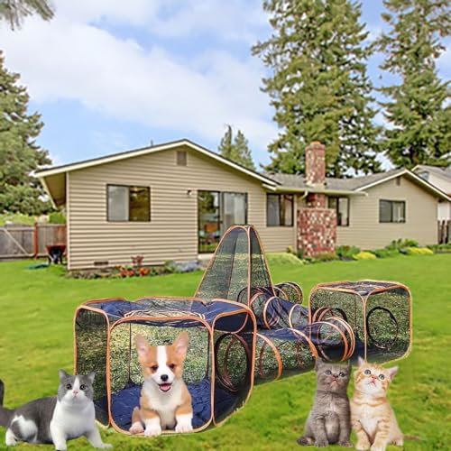 Pop-up 6-in-1-Mesh-Zelte, mit Tunnel, Katzengehege im Freien, Faltbar, für Katzen, Kaninchen, Frettchen und Kleintiere