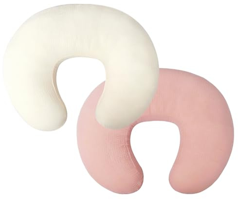 Owlowla Stillkissenbezug aus Musselin, 2 Stück, weiche Baumwolle, Stillbezug-Set, passend für Stillkissen für Babys, Jungen, Mädchen, cremefarben und Rouge