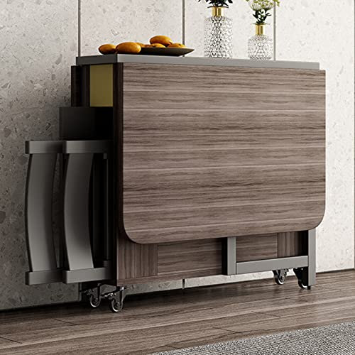 ASerZenith Esstisch, Drop-Leaf-Tisch, klappbarer Küchentisch, platzsparend, beweglicher Küchentisch mit Rollen für kleine Wohnungen, Esszimmer, Wohnzimmer, Restaurant, graue Eiche