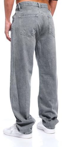 iProfash herrjeans byxor säckig stretch denim jeans normal passform överdimensionerade, (Baggybyxor. 7001 ) Grå, 22W / 32L