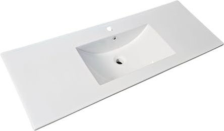 LAV-003 | Lavandino da Appoggio Design Moderno | Lavabo ad incasso in ceramica | Rettangolare | Finitura Bianco Lucido | Lavamani senza Piletta | Bacinella Sanitari Bagno (120x46 cm)