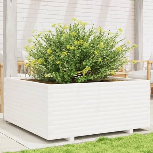 Juroupi Jardinera Madera Jardinera Madera Exterior macetero Exterior jardineras de Madera Maciza de Pino Blanco 110x110x49,5 cm
