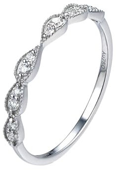 Skcess 18 Karat Weißgold Hochzeitsringe Weiß Diamant Runden, Damenring Runder Ring mit Weißem, Rundem Diamanten Ring Damen Größe 57 (18.1)