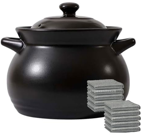 YLME Cazuela Olla De Barro De Cerámica para Cocina A Gas Olla para Sopa Y Guisos Resistente A Altas Temperaturas para Cocinar Y Hervir A Fuego Lento En Casa,2.1L