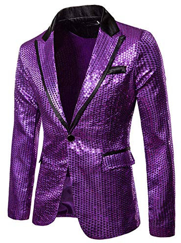 Generisch Glitzer Sakko Herren - Pailletten Jacke Slim Fit Blazer FestlFür Freizeit Weihnachten Glitter Outfit Anzug