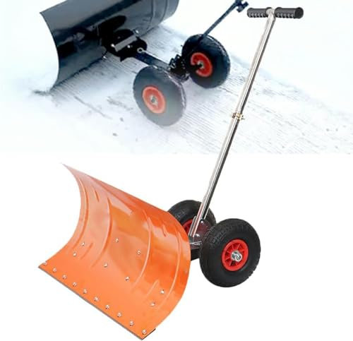 Empujador de nieve, pala quitanieves manual de 12 mm de espesor con mango de altura ajustable, ajuste de 5 velocidades del ángulo de la pala quitanieves, neumáticos antideslizantes, para escaleras,