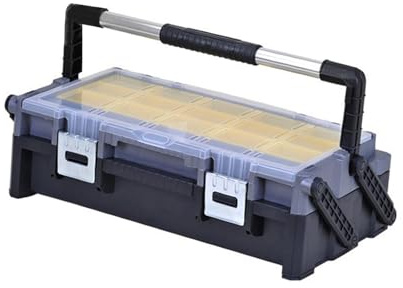 Generic Tool Box with Removable Compartments Large Capacity Anti Fall Hard Case with Handle for Washers Assorted Nails Dowels, L has 2 Layers Grids