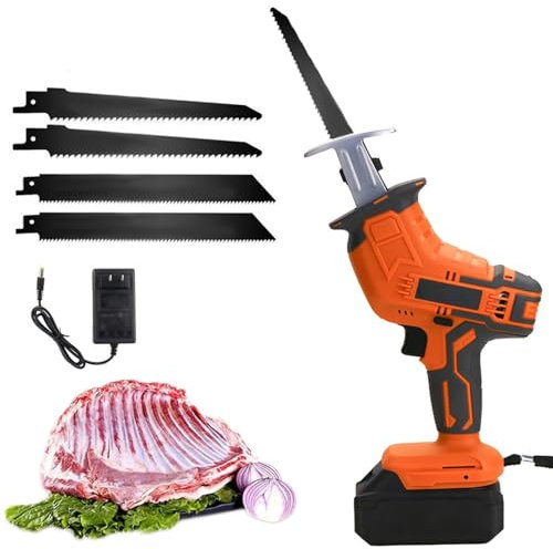 Cordless Bone Saw Machine,Wood Cutter Machine,Hand Saw Meat Cutter,Cordless Reciprocating Saw Meat Bone Saw Machine,Butcher Cutting Machine with Rechargeable Battery,for Bone/Meat/Wood,1 Battery