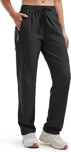 Libin Women's Hiking Trousers Waterproof Quick Dry Walking Cargo Trousers Lightweight Casual Safari Work Travel Pants with Zipper Pockets 27, Black M