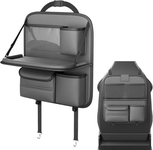 HAVERN Autositz Organizer für Opel Corsa D 2006-2014, Auto Rückenlehnenschutz Kinder mit Faltbar Tisch und Tablet Tasche Rücksitz Organizer,Grey/C