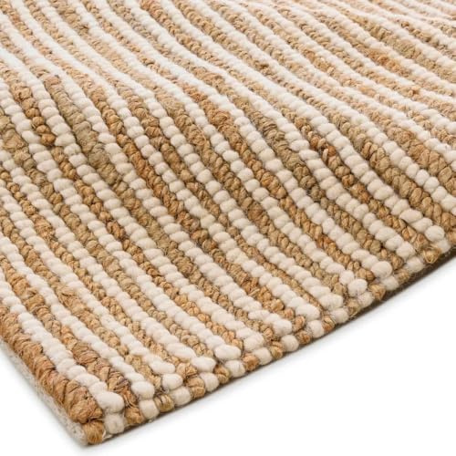 FRELISH DECOR Area Rug 8x10 feet - Premium Wool and Jute Blend Handwoven Rugs - Natural Fiber Chunky Stripe Design for Living Room, Bedroom, Hallways, Dining Area(8' x 10' - Natural Ivory)