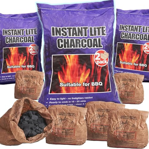 6 x 1.25kg Bags (7.5kg) Premium Instant Light BBQ Charcoal, Bags of Instant Barbecue Lumpwood Charcoal (3x Twin Packs)