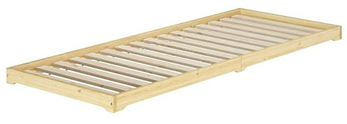 Erst-Holz®Überlanges Niederflurbett niedriges Holzbett 100x220 Kiefer klar lackiert V-60.47K-10-220Rollrost inkl.