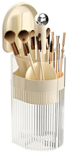 YIEZI Make-up-Pinselhalter mit Deckel, Organizer Kosmetikutensilien, transparent, wasserdicht, staubdicht, Make-up-Aufbewahrung für Schminktisch, Badezimmer-Arbeitsplatte, Cremefarben-Silberne Kugel